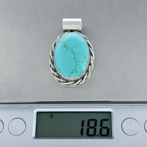 Vintage Mexico Sterling Silver 925 Rope Frame Blue Magnesite Pendant - Picture 4 of 6